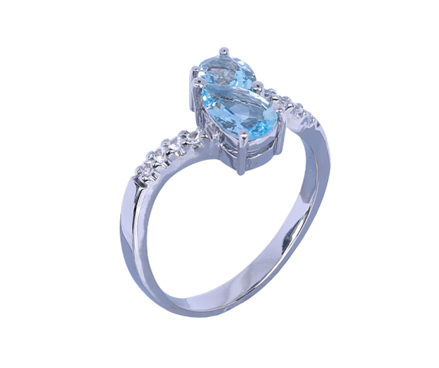 18KT WHITE GOLD RING SET WITH 02 AQUAMARINES 
